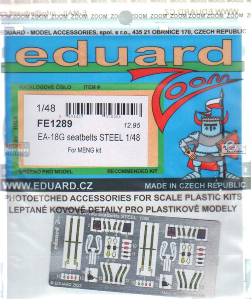 EDUFE1289 1:48 Eduard Color Zoom PE - EA-18G Growler Seatbelts [STEEL] (MNG kit)