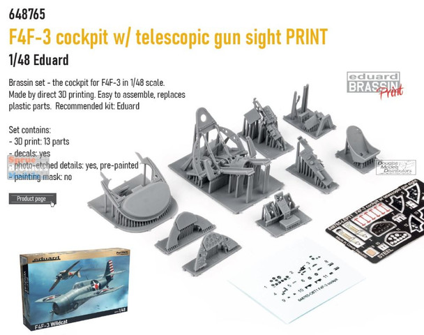 EDU648765 1:48 Eduard Brassin Print - F4F-3 Wildcat Cockpit with Telescopic Gun Sight (EDU kit)