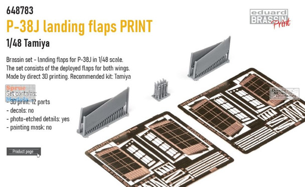 EDU648783 1:48 Eduard Brassin Print - P-38J Lightning Landing Flaps Set (TAM kit)