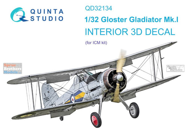 QTSQD32134 1:32 Quinta Studio Interior 3D Decal - Gloster Gladiator Mk.I (ICM kit)