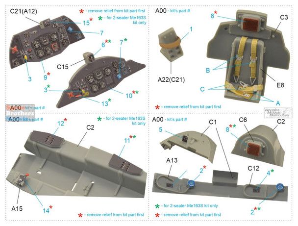 QTSQD48242 1:48 Quinta Studio Interior 3D Decal - Me163B/S Komet (GPT kit)