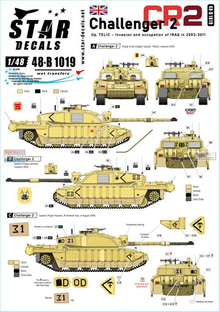 SRD48B1019 1:48 Star Decals - Challenger 2 Op Telic 2003-2011