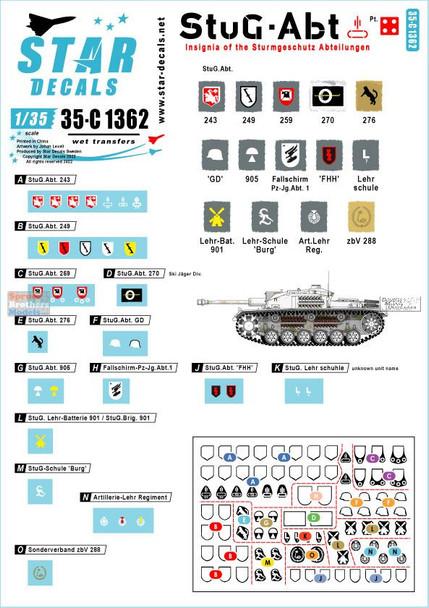 SRD35C1362 1:35 Star Decals - StuG-Abt #4 Insignia of the Sturmgeschutz Abteilungen