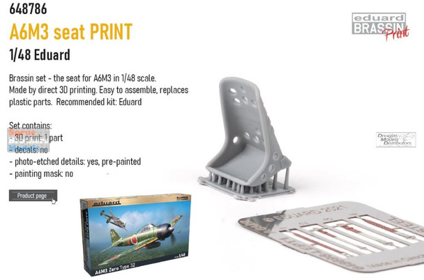 EDU648786 1:48 Eduard Brassin Print - A6M3 Zero Seat (EDU kit)