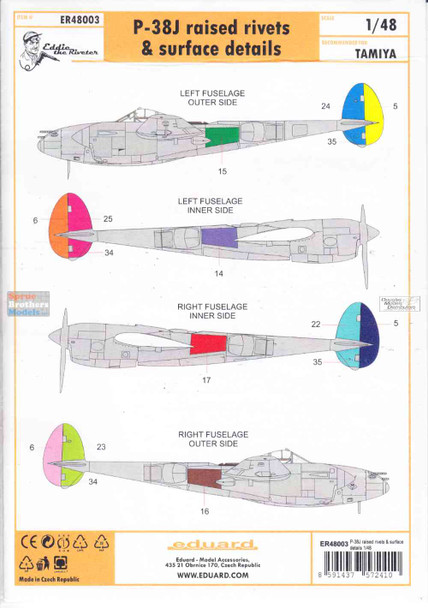 EDUER48003 1:48 Eduard P-38J Lightning Raised Rivets & Surface Details (TAM kit)