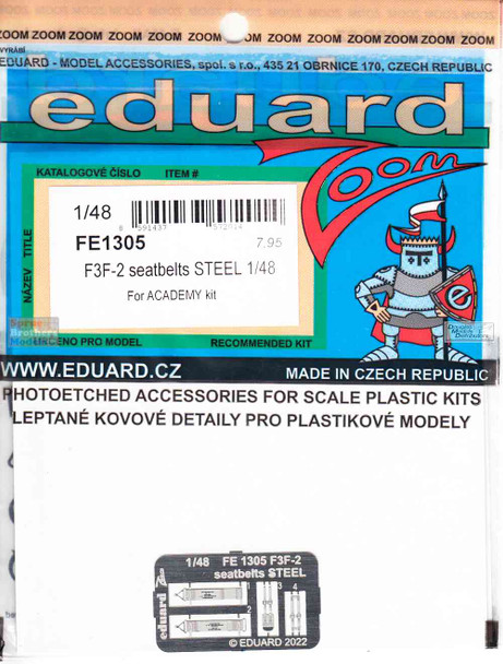 EDUFE1305 1:48 Eduard Color Zoom PE - F3F-2 Seatbelts [STEEL] (ACA kit)