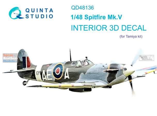 QTSQD48136 1:48 Quinta Studio Interior 3D Decal - Spitfire Mk.V (TAM kit)