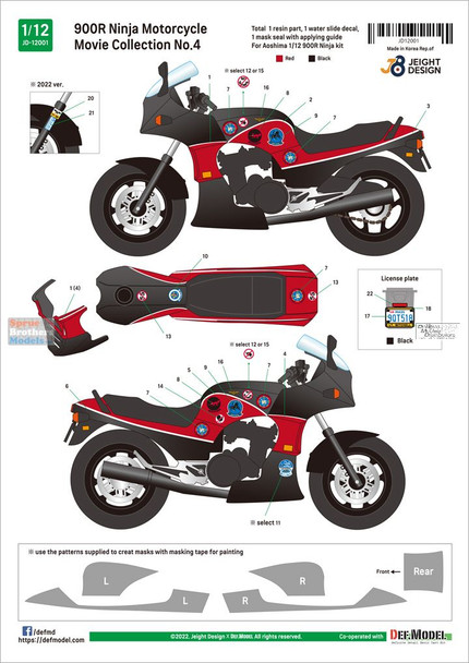 DEFJD12001 1:12 DEF Model Jeight Design Decal Set - Movie Collection #4 900R Ninja Motorcycle