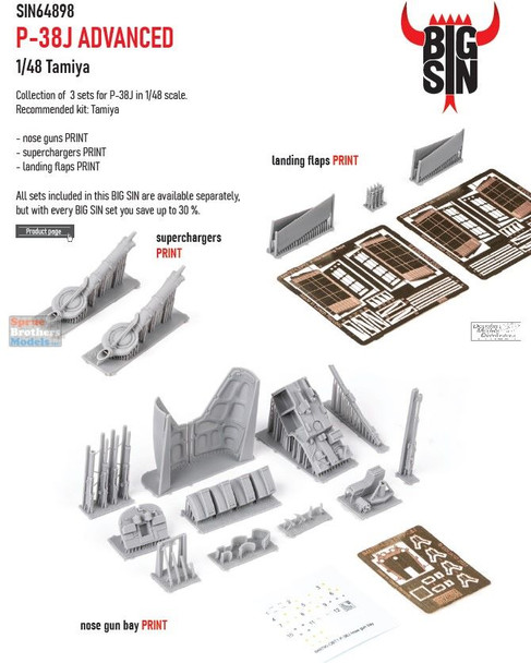 EDUSIN64898 1:48 Eduard BIG SIN P-38J Lightning Advanced Detail Set (TAM kit)