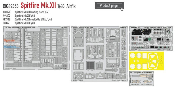EDUBIG49353 1:48 Eduard BIG ED Spitfire Mk.XII Super Detail Set (AFX kit)