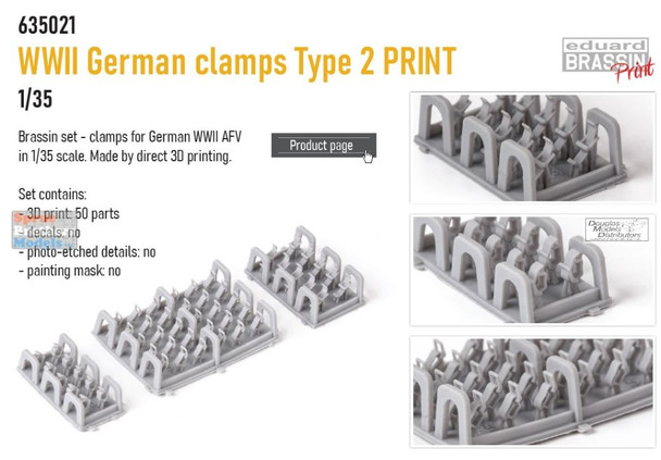 EDU635021 1:35 Eduard Brassin PRINT WW2 German Clamps Type 2 Set