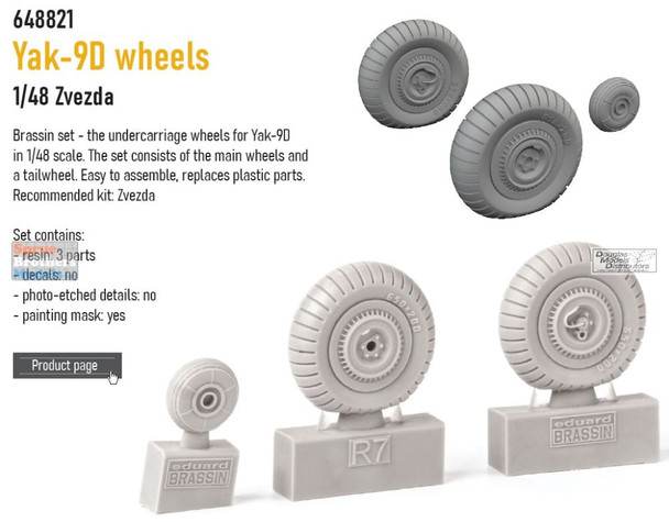 EDU648821 1:48 Eduard Brassin Yak-9D Wheels (ZVE kit)