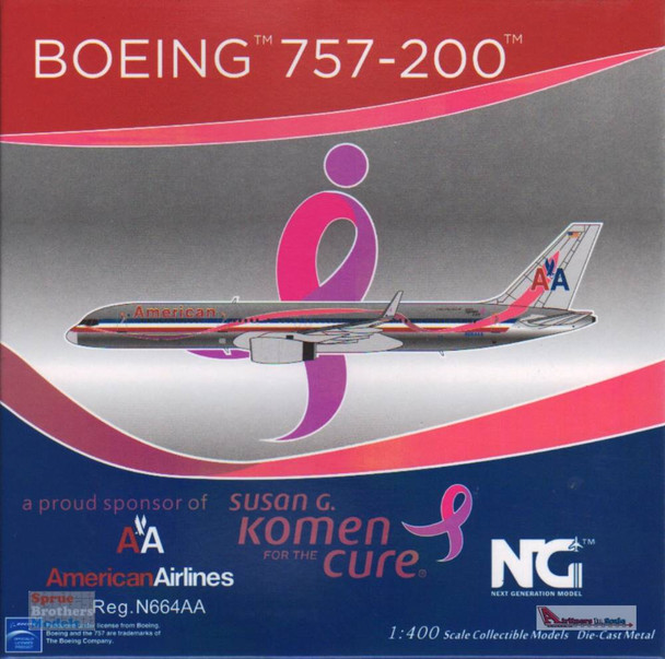 NGM53190 1:400 NG Model American Airlines B757-200 Reg #N664AA Pink Ribbon (pre-painted/pre-built)