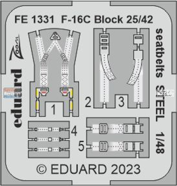 EDUFE1331 1:48 Eduard Color Zoom PE - F-16C Falcon Block 30/42 Seatbelts [STEEL] (KIN kit)