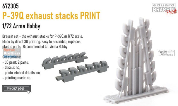 EDU672305 1:72 Eduard Brassin PRINT P-39Q Airacobra Exhaust Stacks (ARH kit)