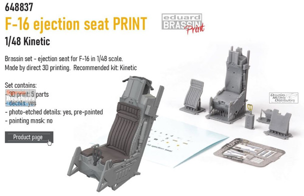 EDU648837 1:48 Eduard Brassin PRINT F-16 Falcon Ejection Seat (KIN kit)