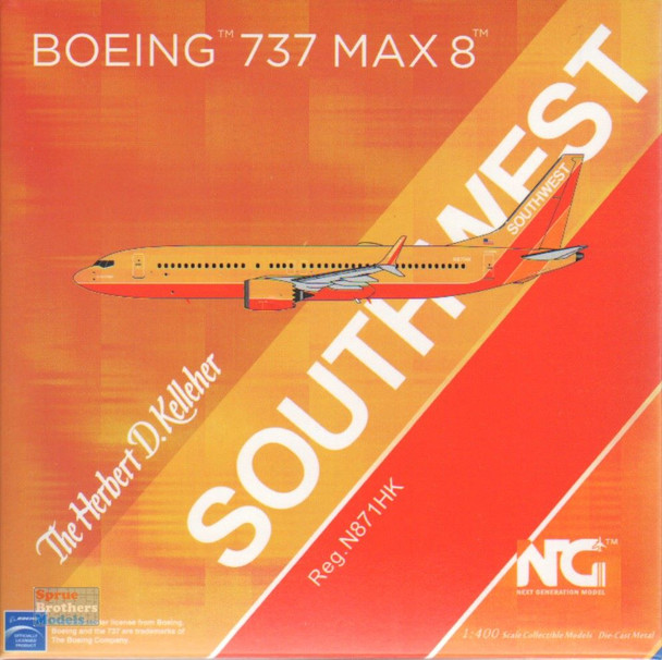 NGM88001 1:400 NG Model Southwest Airlines B737 Max8 Reg #N871HK 'The Herbert D Kelleher' Desert Gold Retro (pre-painted/pre-built)