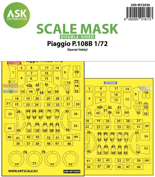 ASKM72056 1:72 ASK/Art Scale Double-Sided Mask - Piaggio P.108B (SPH kit)