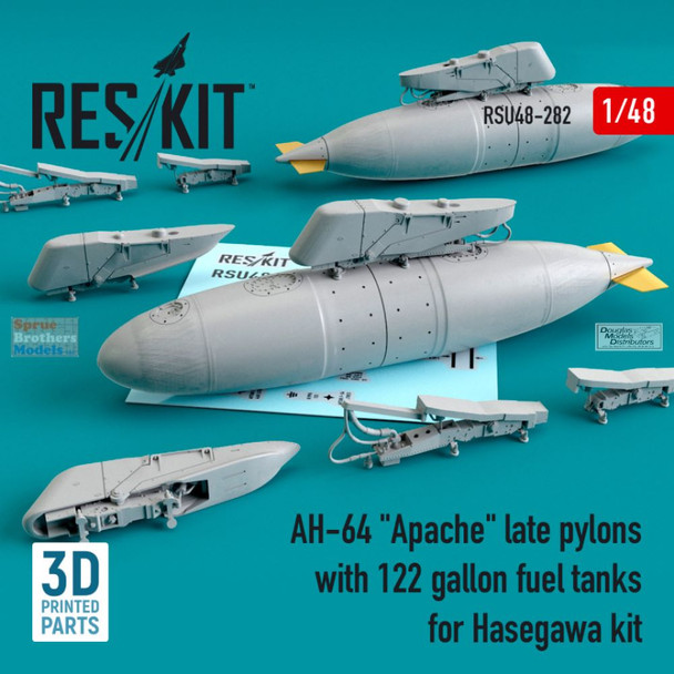 RESRSU480282U 1:48 ResKit AH-64 Apache Late Pylons with 122-gallon Fuel Tanks (HAS kit)