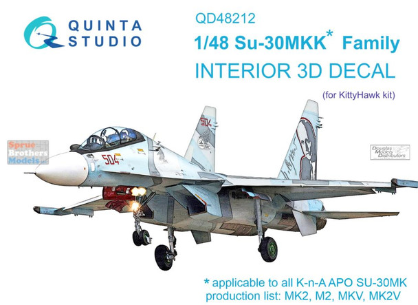 QTSQD48212 1:48 Quinta Studio Interior 3D Decal - Su-30MKK Flanker Family (KTH kit)