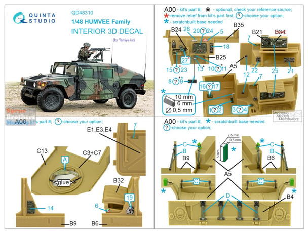 QTSQD48310 1:48 Quinta Studio Interior 3D Decal - Humvee Family (TAM kit)