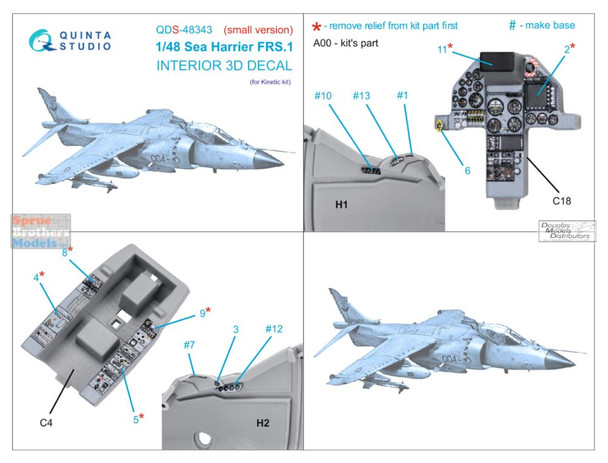 QTSQDS48343 1:48 Quinta Studio Interior 3D Decal - Sea Harrier FRS.1 (KIN kit) Small Version