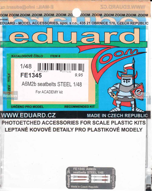 EDUFE1345 1:48 Eduard Color Zoom PE - A6M2b Zero Seatbelts [STEEL]  (ACA kit)