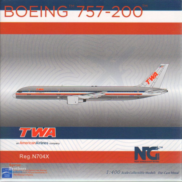 NGM53195 1:400 NG Model TWA B757-200 Reg #N701X (pre-painted/pre-built)