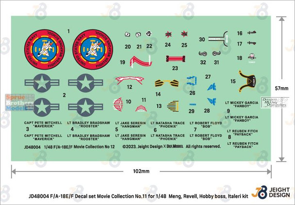 DEFJD48004 1:48 DEF Model Jeight Design - Movie Collection #11 Top Gun Marking Set (for F-18E F-18F Super Hornet)