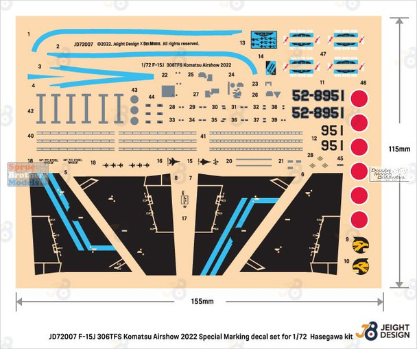 DEFJD72007 1:72 DEF Model Jeight Design Decal Set - F-15J Eagle 306TFS Golden Eagles Komatu Airshow 2022 Top Gun Maverick Special Markings