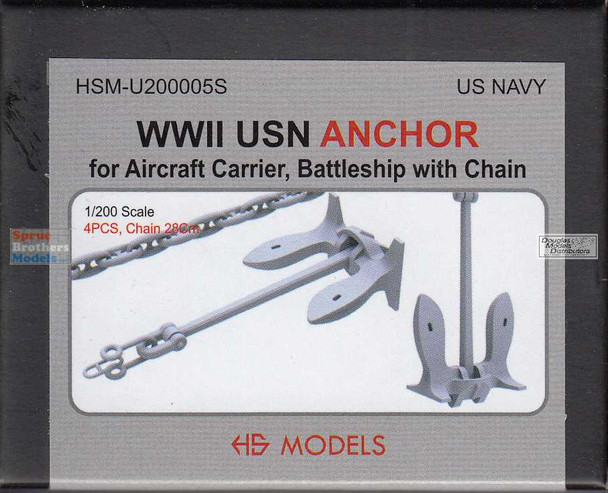 HSMU200005U 1:200 HS Models US Navy WW2 Anchor for Aircraft Carrier, Battleship with Chain