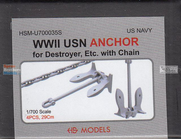 HSMU700035U 1:700 HS Models US Navy WW2 Anchor for Destroyer, Etc with Chain