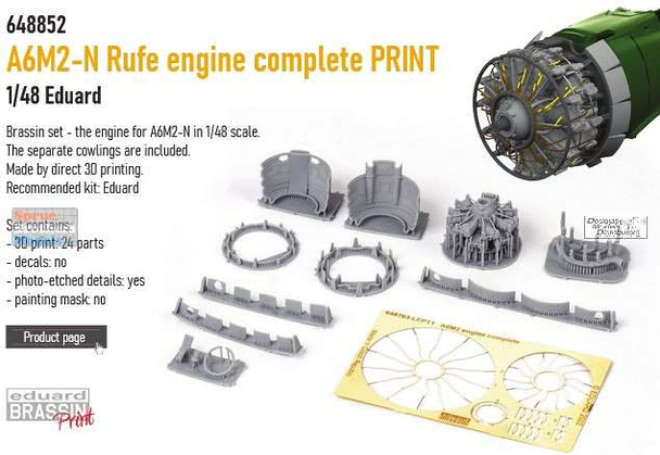 EDU648852 1:48 Eduard Brassin PRINT - A6M2-N Rufe Engine Complete (EDU kit)