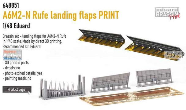 EDU648851 1:48 Eduard Brassin PRINT - A6M2-N Rufe Landing Flaps (EDU kit)