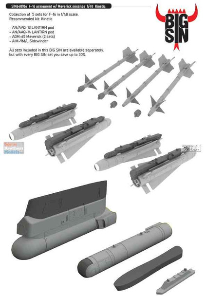 EDUSIN648106 1:48 Eduard BIG SIN F-16 Falcon Armament Set with Maverick Missiles (KIN kit)