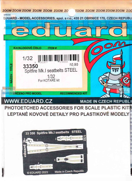 EDU33350 1:32 Eduard Color Zoom PE - Spitfire Mk.I Seatbelts [STEEL] (KOT kit)