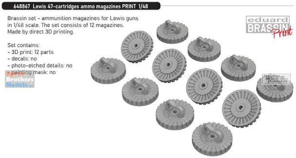 EDU648867 1:48 Eduard Brassin Print - Lewis Gun 47-Cartridge Ammo Magazines