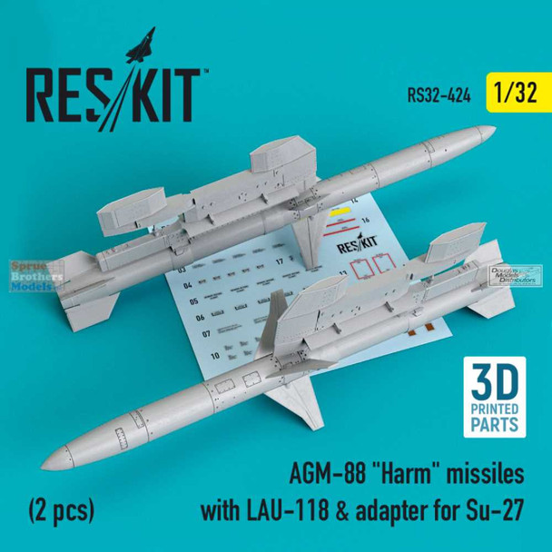 RESRS320424 1:32 ResKit AGM-88 Harm Missiles with LAU-118 & Adaptor for Su-27 Flanker