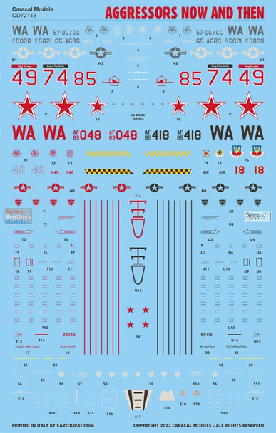 CARCD72143 1:72 Caracal Models Decals - Aggressors Now.. And Then (F-35A F-16C MiG-21F-13 MiG-23MS MiG-23BN)