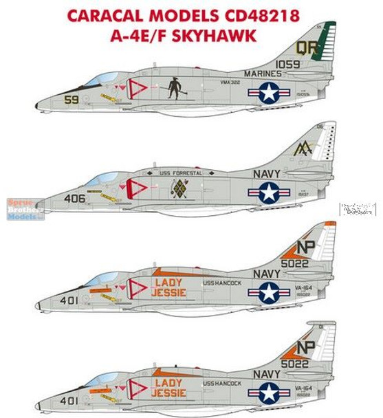 CARCD48218 1:48 Caracal Models Decals - USN USMC A-4E A-4F Skyhawk