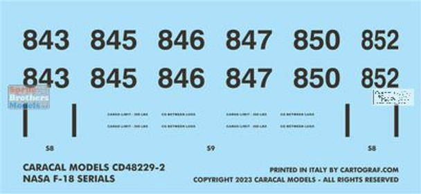 CARCD48229 1:48 Caracal Models Decals - NASA F-18 Hornets