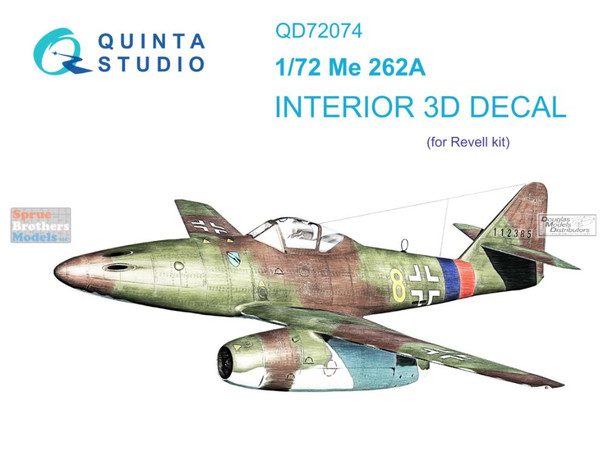 QTSQD72074 1:72 Quinta Studio Interior 3D Decal - Me262A (REV kit)