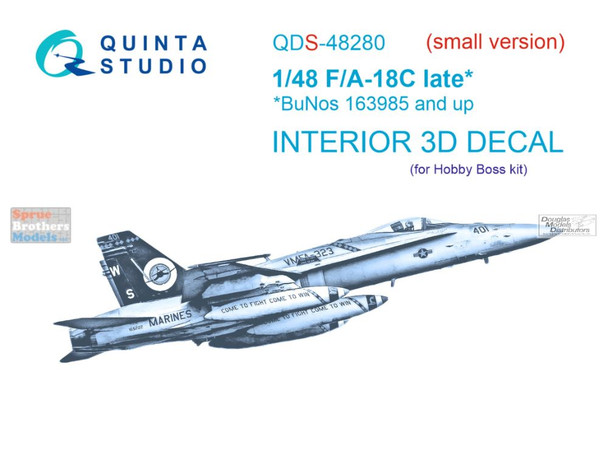 QTSQDS48280 1:48 Quinta Studio Interior 3D Decal - F-18C Hornet Late BuNo 163985+ (HBS kit) Small Version