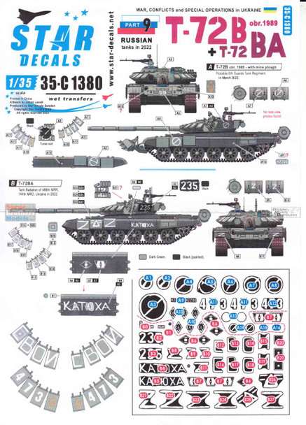 SRD35C1380 1:35 Star Decals - War in Ukraine Part 9: Russian T-72B (obr 1989) & T-72BA