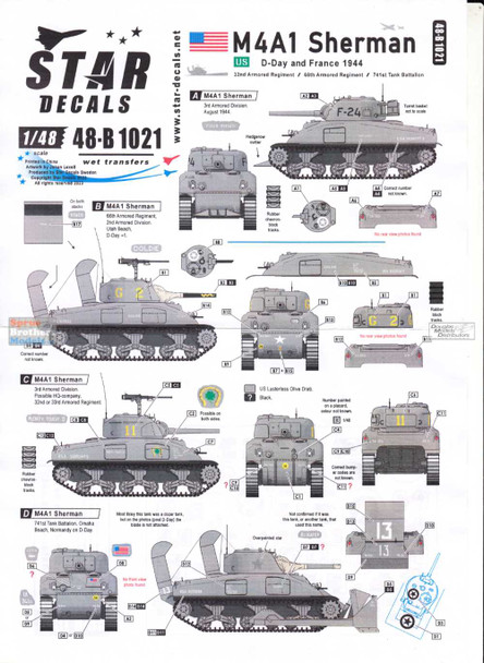 SRD48B1021 1:48 Star Decals - M4A1 Sherman: US D-Day and France 1944