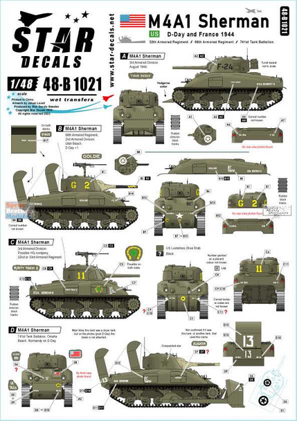 SRD48B1021 1:48 Star Decals - M4A1 Sherman: US D-Day and France 1944
