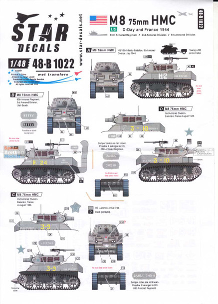 SRD48B1022 1:48 Star Decals - M8 75mm HMC: US D-Day and France 1944