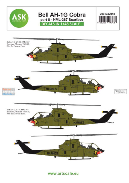 ASKD32018 1:32 ASK/Art Scale Decals - AH-1G Cobra Part 8: HML-367 Scarface