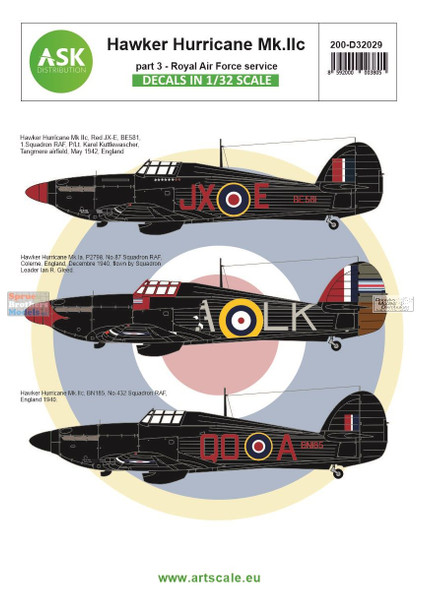 ASKD32029 1:32 ASK/Art Scale Decals - Hurricane Mk.IIc Part 3: Royal Air Force Service