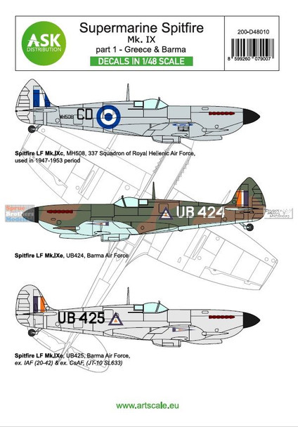 ASKD48010 1:48 ASK/Art Scale Decals - Spifire Mk.IX Part 1: Greece & Burma